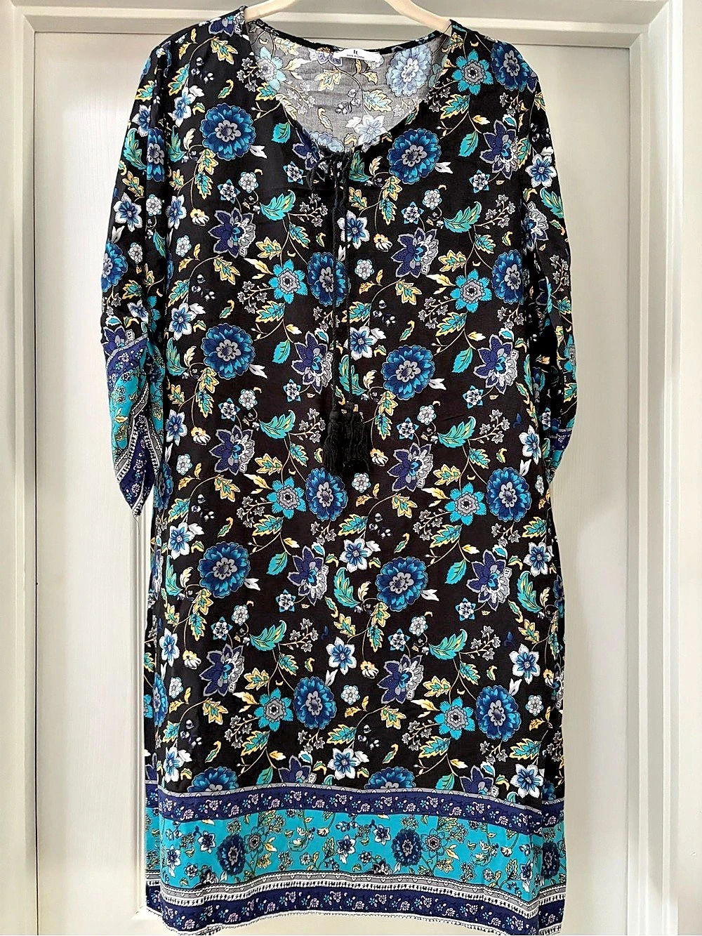 Floral Midi Dress in Black & Blue - Picture 1 of 12